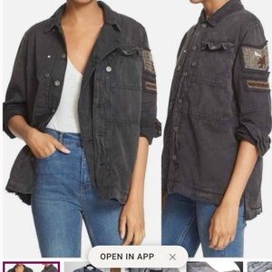 Free people military jacket beaded eagle flag embellishment oversized small